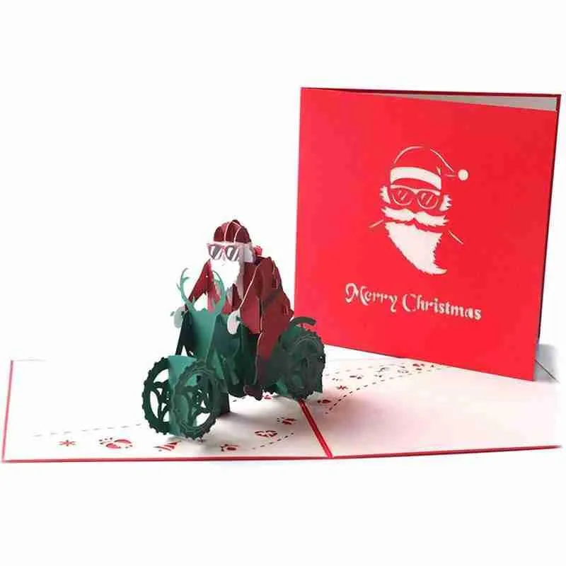 グリーティングカードクリスマス3次元カードサンタクロースオートバイハンドメイド3DカスタマイズカービングペーパーA R L2J9261G