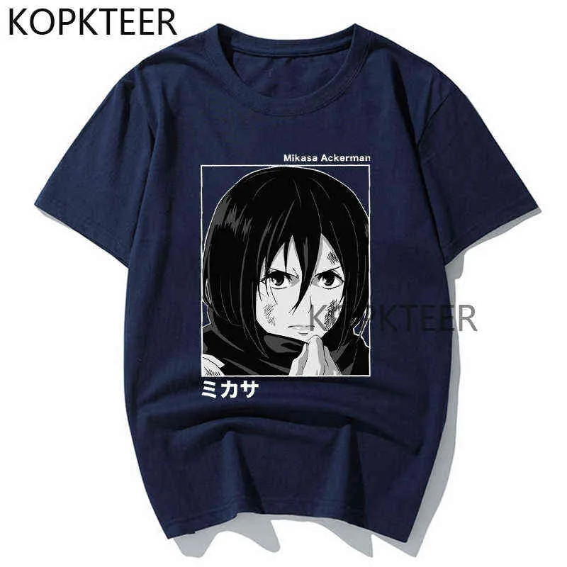 Mikasa Ackerman T Shirt Attack On Titan Graphic Manga Streetwear T Shirts Anime Cartoon Män Kvinnor Mode t-tröjor Harajuku Toppar Y220208