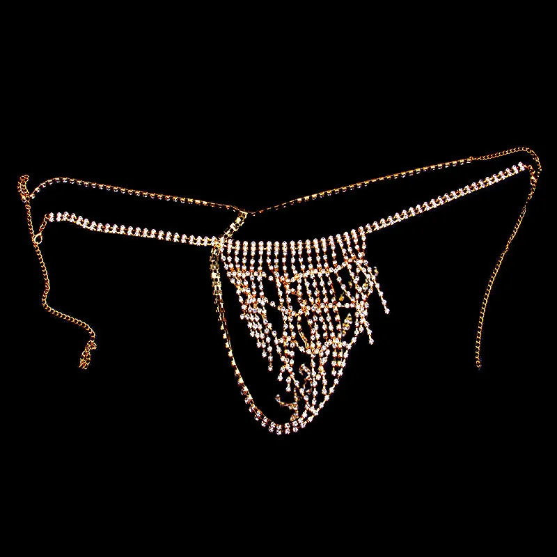 Stonefans luxe gland Sexy corps chaîne sous-vêtements string culottes pour femmes cristal ventre taille chaîne corps bijoux T200508298G