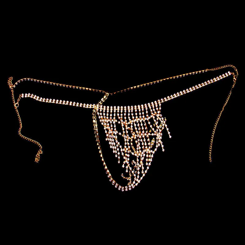 Stonefans Luxus Quaste Sexy Körperkette Unterwäsche Tanga Höschen für Frauen Kristall Bauch Taille Kette Körperschmuck T2005088409323