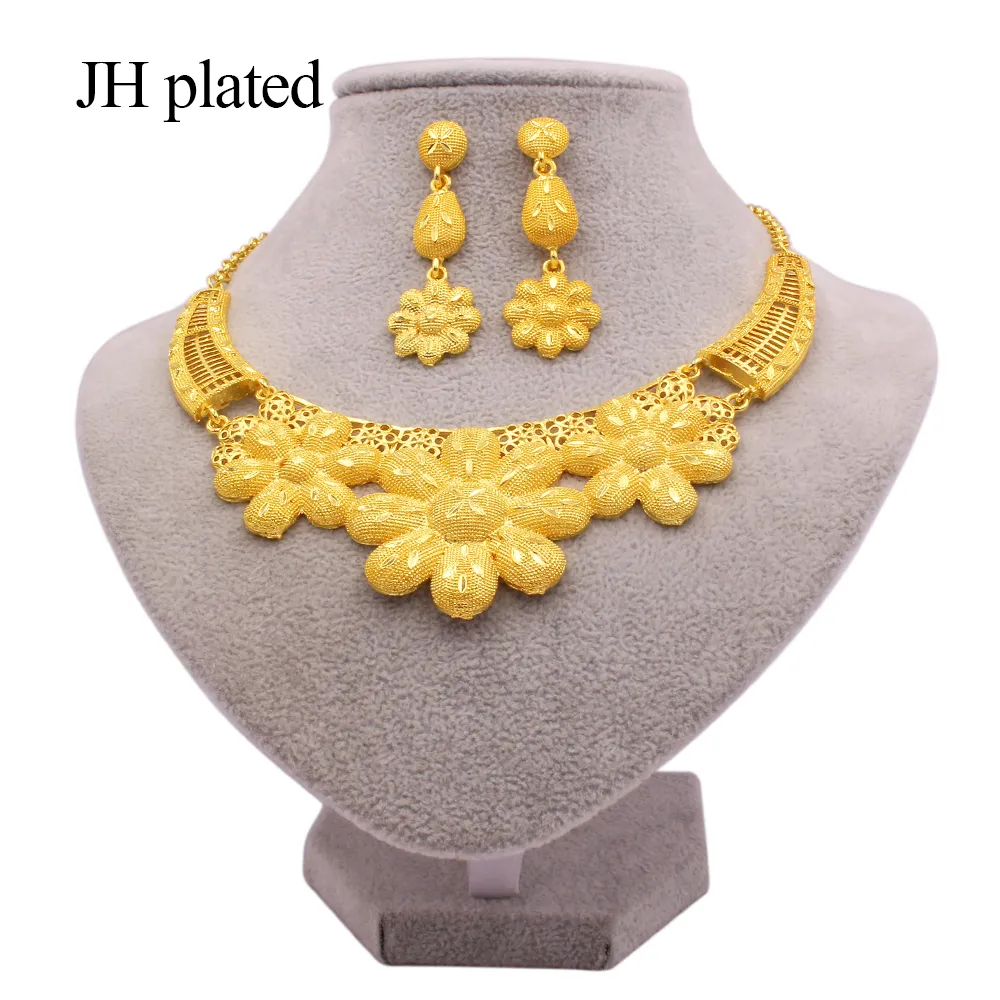 Jewelry sets for women Dubai gold color necklace African Indian wedding bridal wife gifts Necklace earrings Party jewellery set 201215