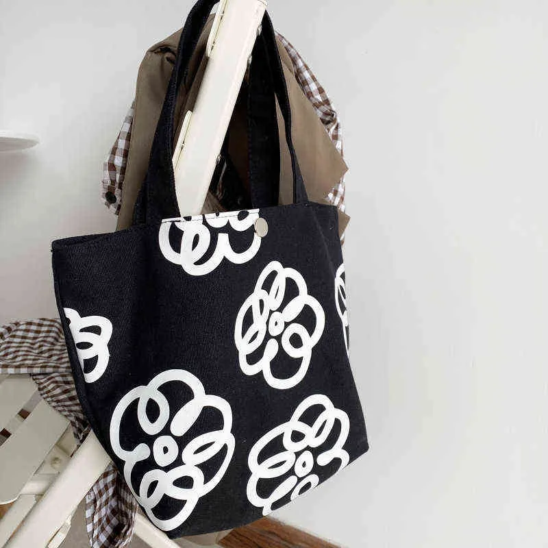 Shopping s mode coréenne sac à main nouveau 2021 été toile pour femmes fourre-tout fleur impression épaule BookBento sac à main Bolso 220310