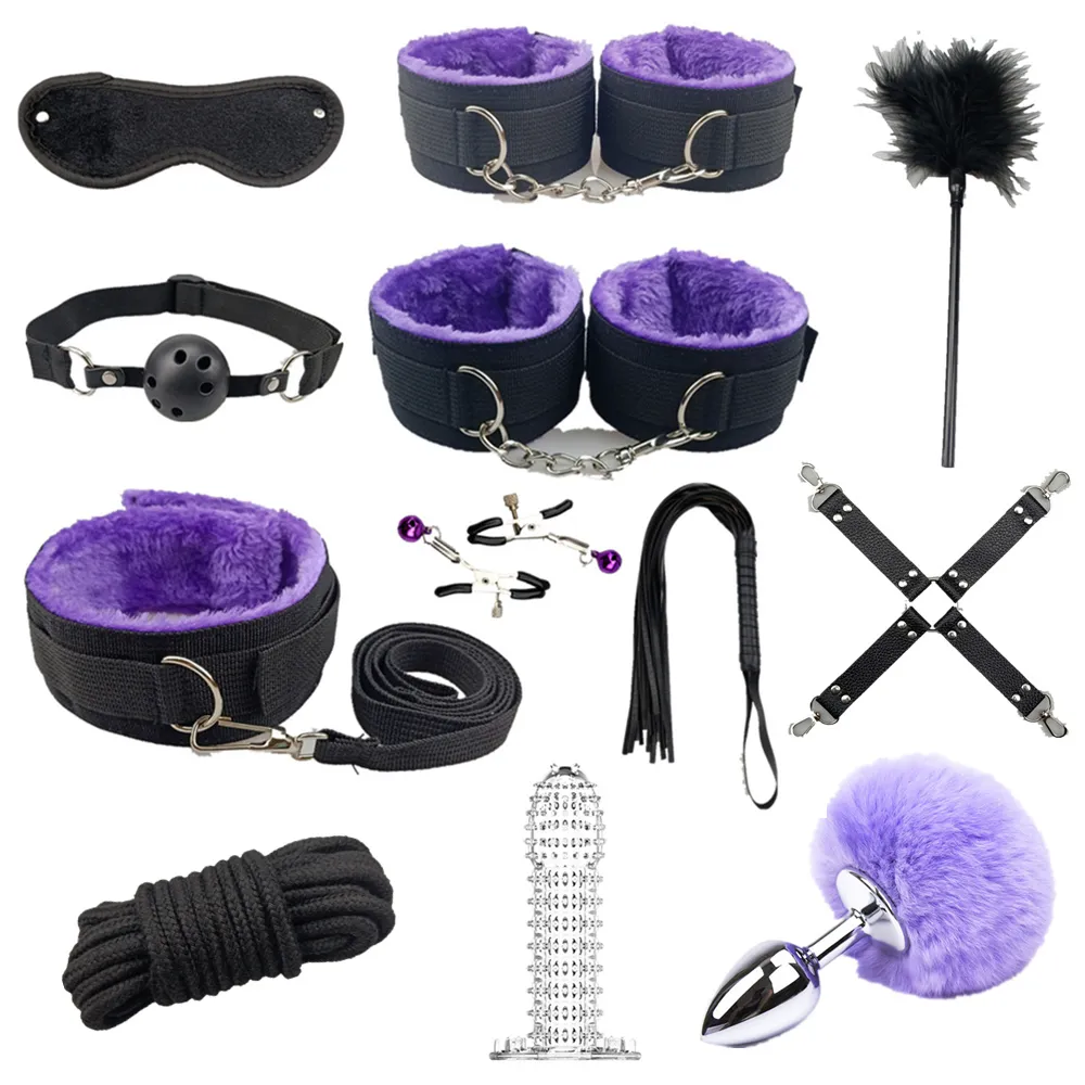 Nieuwe Sex Handboeien Zweep Anale Plug Staart Kraag Gag Touw Bdsm Sex Bondage Kit Erotische SM Volwassen Spelletjes Speeltjes voor Vrouwen Y2011185328532