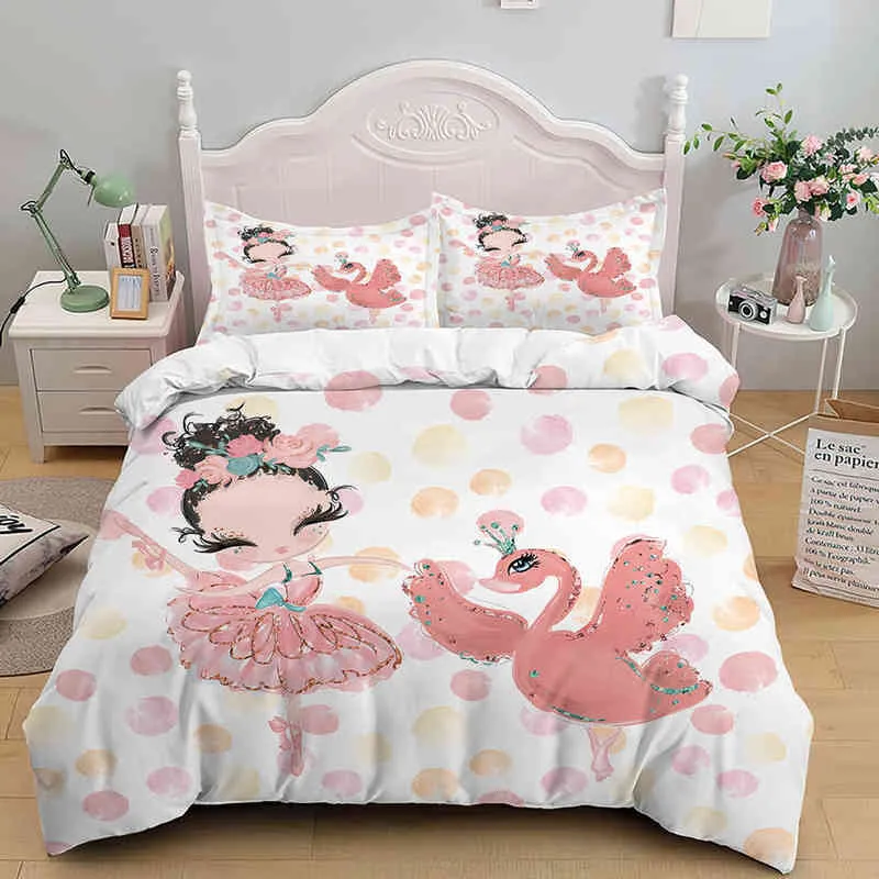 Cartoon Ballet Dancing Girl Duvet Cover Set Princess Style Twin Siz Bedding Kids Nordic Bed 150 90 Queen King 220208