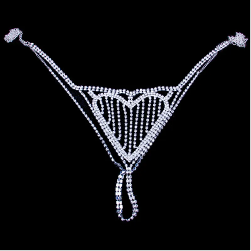 سلسلة جسم قلادة Bikini Bra Bra Top للنساء المثير للكريستال الداخلي ثونغ سراويل داخلية شفافة جسم هدية T200508269L