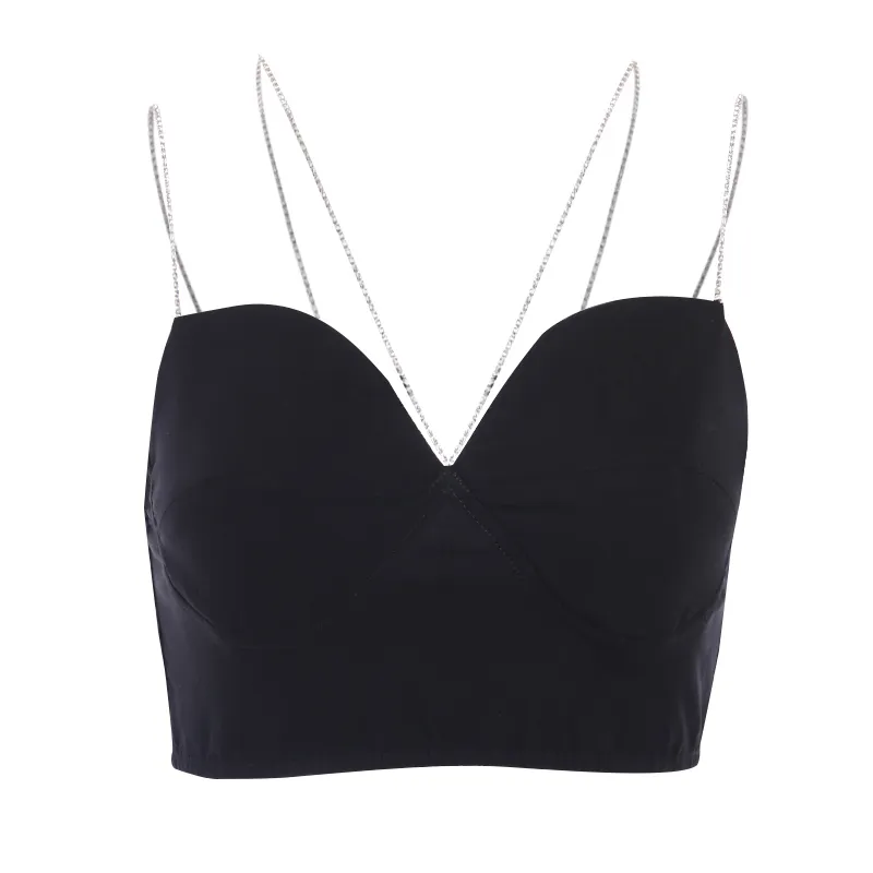 InstaHot Sexy Spaghetti Strap Cami Slim Cropped Top Femmes D'été Casual Dos Nu Maigre Noir Streetwear Sans Manches Camisole Y200701