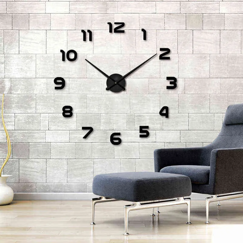 Horloge murale à Quartz 3D Design moderne, grandes horloges murales en acrylique, autocollant mural miroir, grande décoration pour la maison et le salon H1230