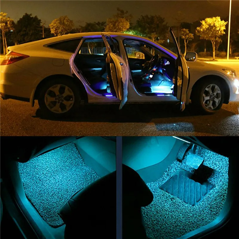 LED bil interiör fot ljus cigarett lättare RGB fjärrkontroll bakgrundsbelysning belysning auto dekorativa omgivande atmosfär ljus