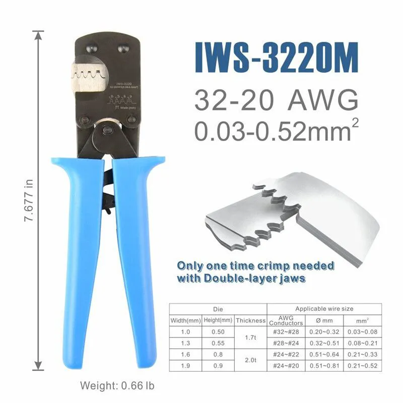 IWS-3220 Crimpzange Mini-Crimpzange für JST DuPont-Klemmen für schmale Anschlussstifte 0,03–0,5 mm2 AWG 32–2 Y200321