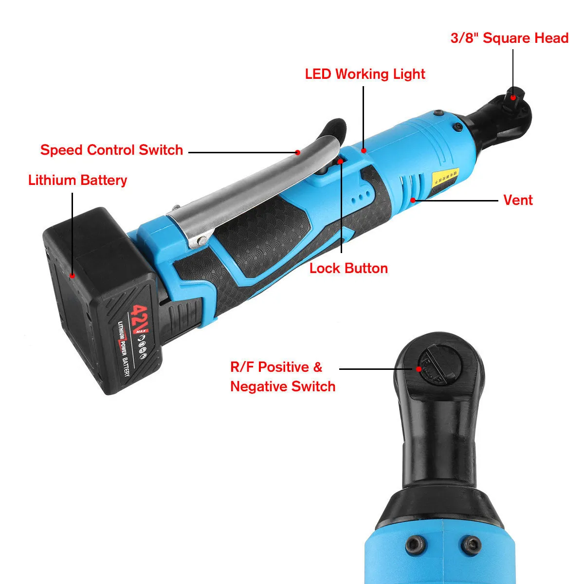 Electric 38quot Cordless Ratchet 42V Uppladdningsbar ställning 90Nm Rätt vinkelnyckelverktyg med 12 batteriladdare Kit Y200328953397