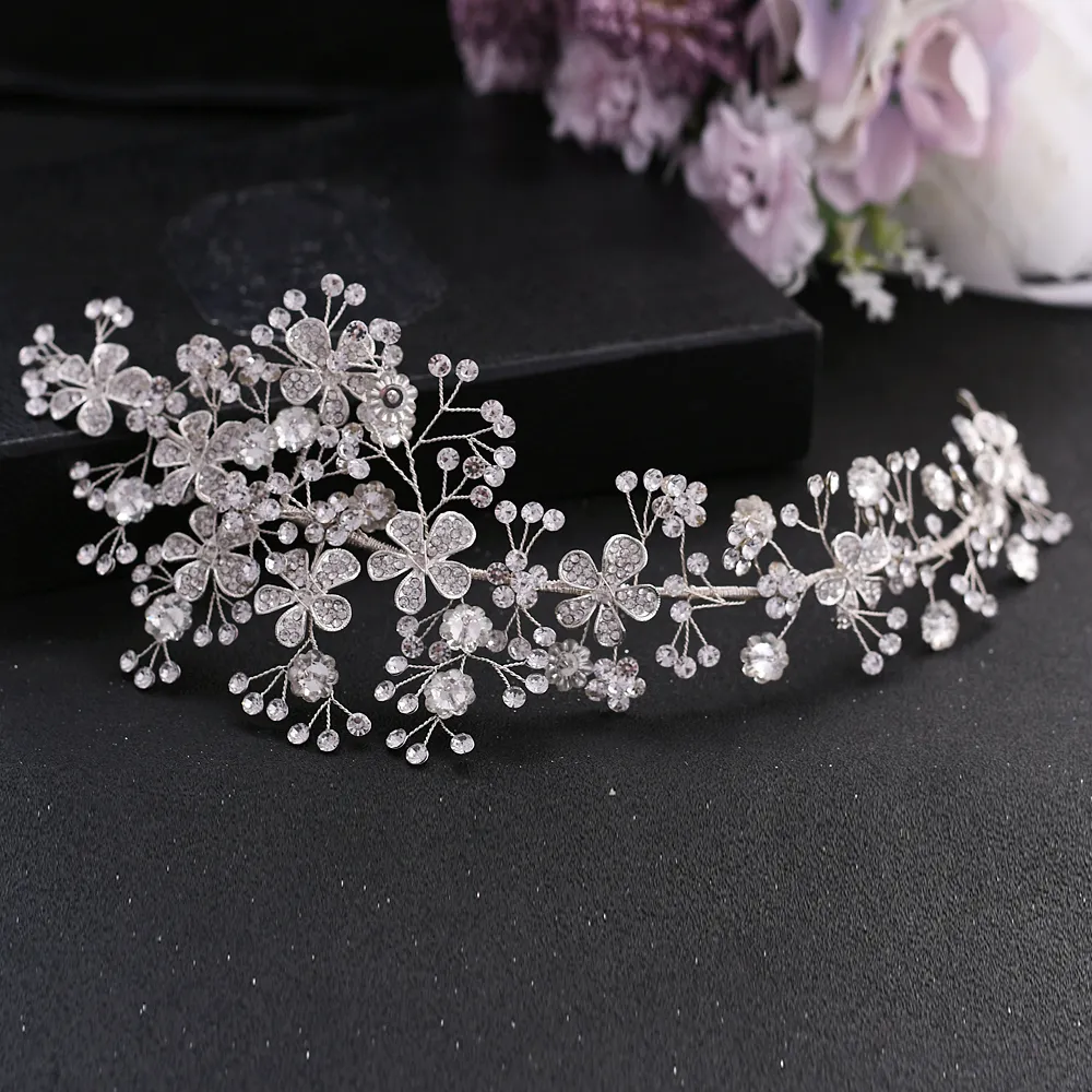 TRiXY H273 Delicate Bridal Headband Wedding Hair Jewelry Sparkly Wedding Tiara and Crown Floral Headpieces for Bride Bridesmaids W2537