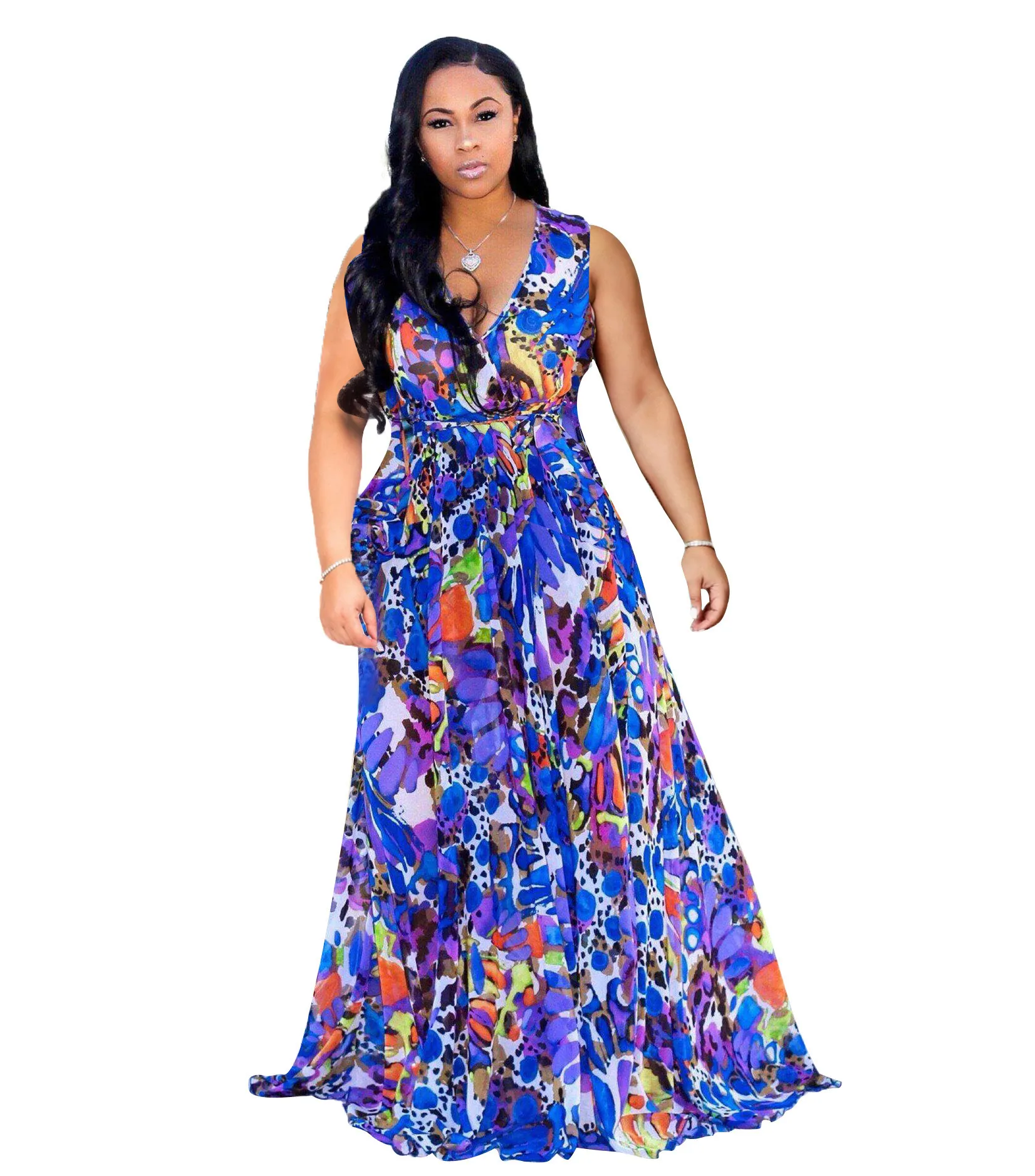 Summer Kobiety maxi sukienka kwiatowa szyfon plus size boho w stylu boks