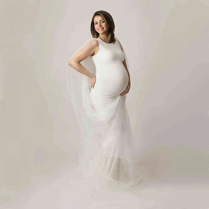 민소매 유니폼 베이비 샤워 긴 드레스 얇은 명주 곶 임신 한 여자 드레스 사진 촬영 촬영 출산 사진 인어 가운 AA220309