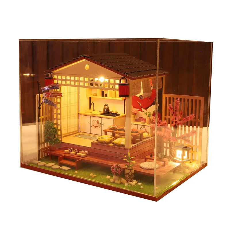 Maison de poupée de style japonais Miniature bricolage maison de poupée avec meubles 7-15 ans bricolage maison en bois jouet pour enfants cadeau d'anniversaire LJ201126