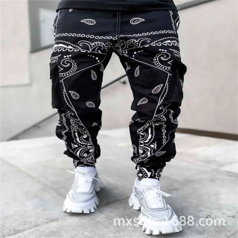 2021 Avrupa ve Amerika Birleşik Devletleri Moda Sıcak Baskılı Kaju Çiçek Rahat Spor erkek Pantolon Gevşek Yüksek Sokak Bagged Pantolon H1223