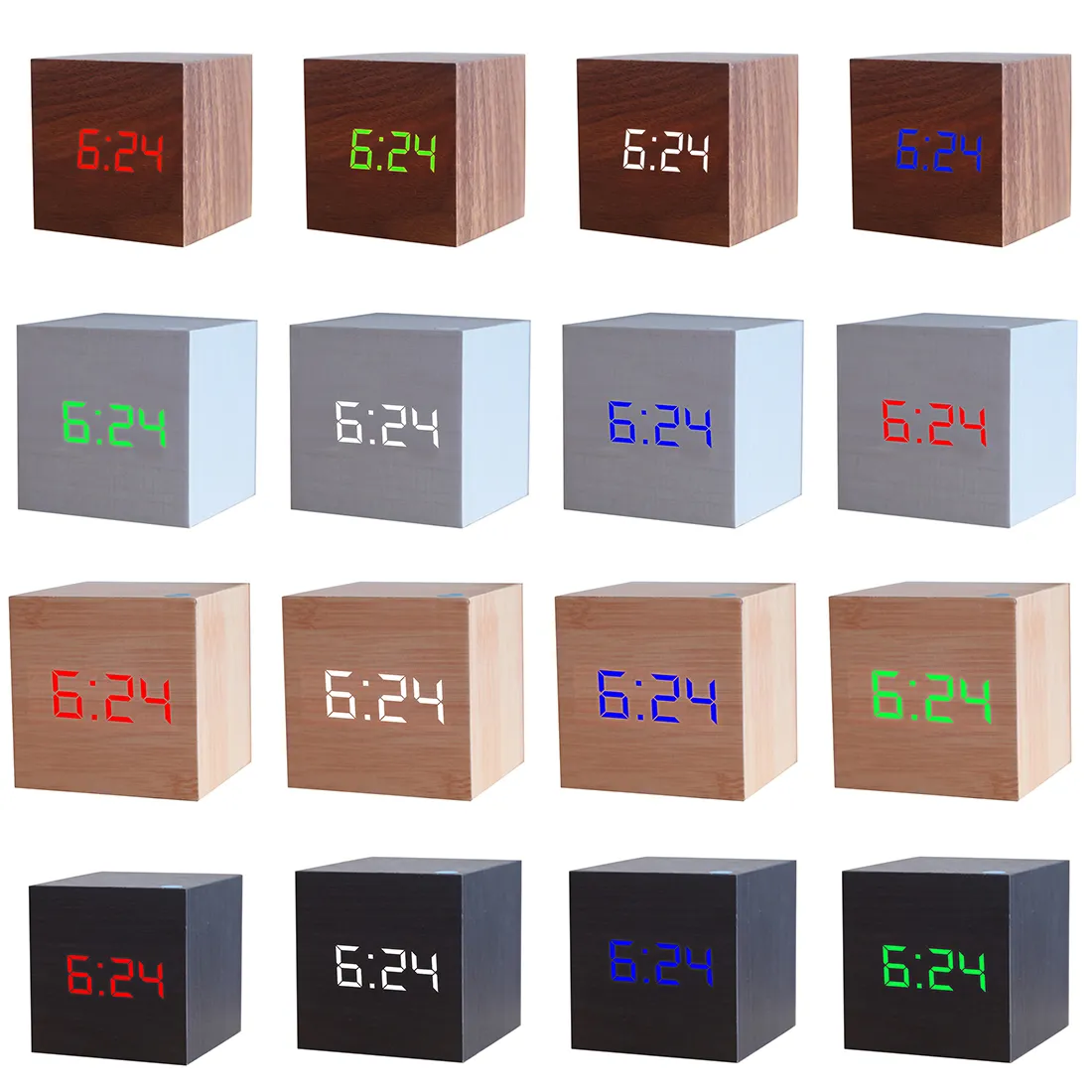 Cubo in legno Led Slow Orologio Audio Temperatura Controllo LED Display Electronic Desktop Digital Orologi Digital Despertador 201222