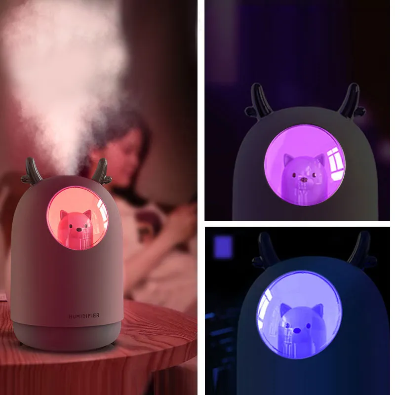 Home Appliances USB Humidifier 300ml Cute Pet Ultra Cool Mist Aroma Air Oil Diffuser Romantic Color LED Lamp Humidificador Y200416
