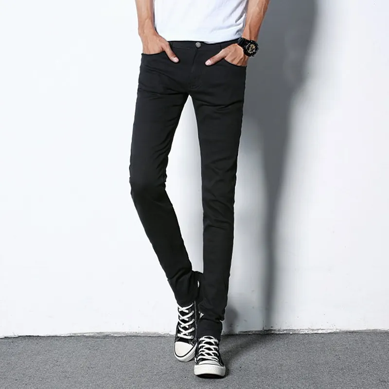 Nuovi jeans skinny da uomo uomo coreano sottile sottile puro nero blu denim pantaloni lunghi adolescenti ragazzi pantaloni a matita elasticizzata 201111