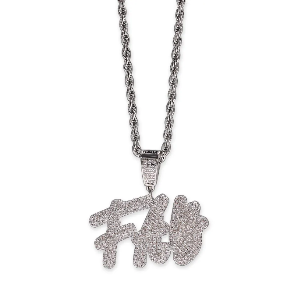 Le plus récent Hip Hop Hop Hop Custom Overlapping Grass Pendants Pendant Combination Mots Nom Pendant Pendre avec colliers de chaîne