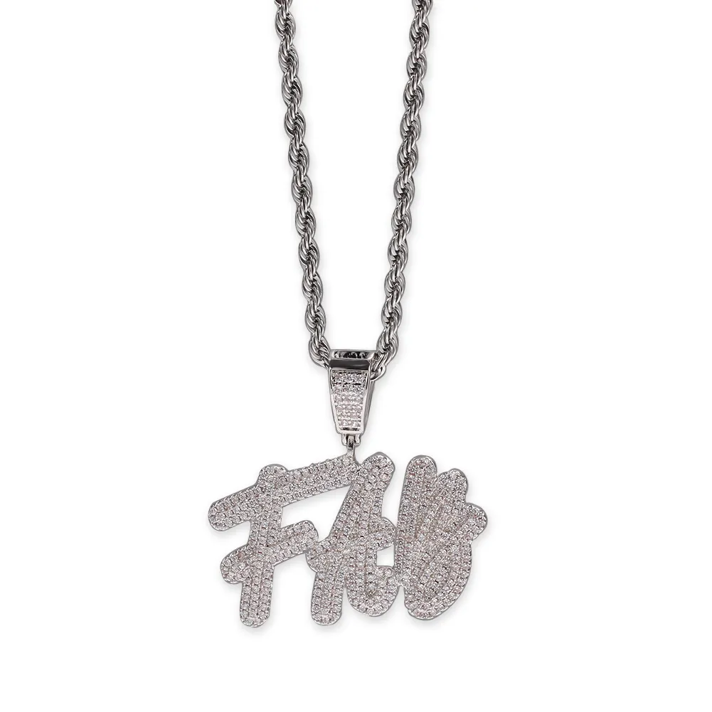 Newest A-Z HIP HOP Custom Overlapping Grass Font Pendant Combination Words Name Pendant With Chain Necklaces Zirconia Jewelry355M