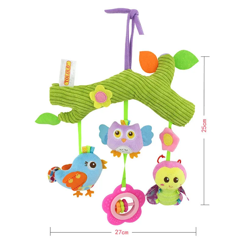 Plush Cartoon Animal Crib Mobile Baby Rattles with Teether Bed Hanging Newborns Toy for Stroller Infant Kids Educational Toys T2003014466