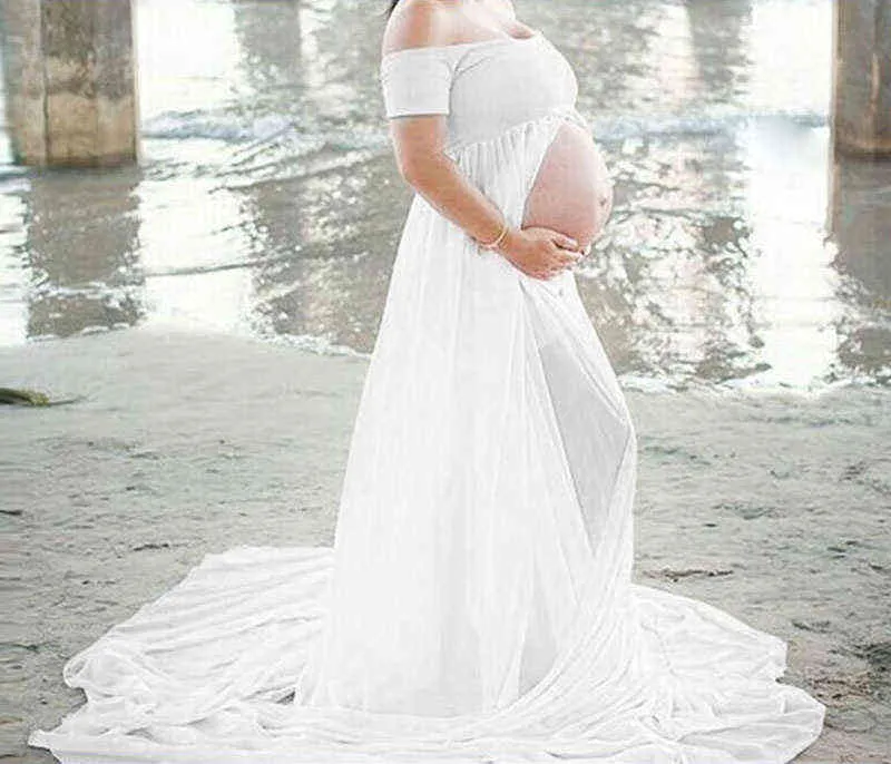 Accessoires de photographie de maternité Robe de grossesse pour prise de vue photo Robes enceintes sans épaule pour femmes Maxi robe de maternité G220309