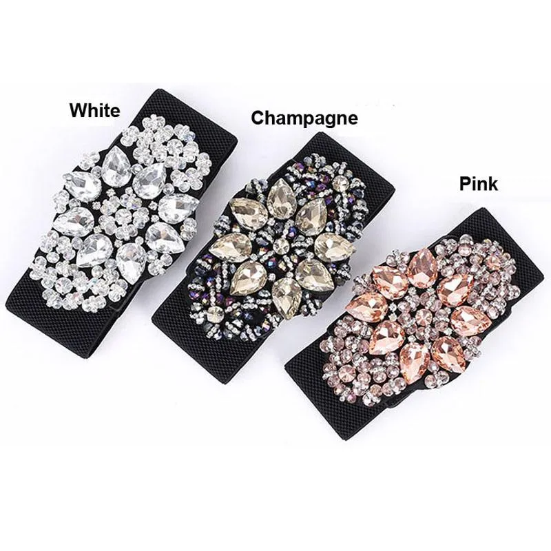 Riemen mode vrouwen brede elastische taille riem kleurrijke strass kristal bloemen dame meisjes stretch tailleband cummerbund voor jurk161p