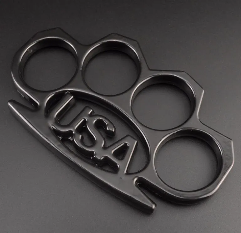 Metal Letter USA Brass Knuckle Duster Finger Tiger Fist Clasp Four Finger Self Defense Fist Ring Hand Clasp Defense Knuckle Copper Ring Clasp EDC Tool