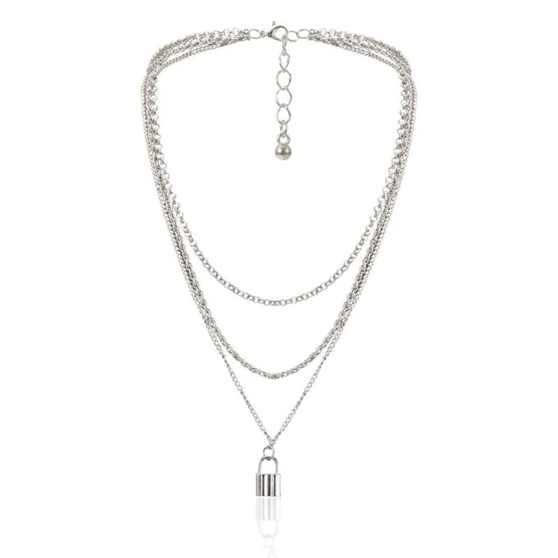 Ingesight z gotycki wielowarstwowy srebrny kolor linku łańcuch Choker Naszyjnik dla kobiet mężczyzn Padlock Naszyjniki biżuterii249y