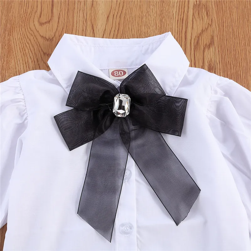 16Y Fashion Dziecięcy Zestawy odzieży dla dzieci Dziewczyny Dziewczyny Koronki Bowtie Bluzka Topspu skórzane spodenki Dostyki J9793270