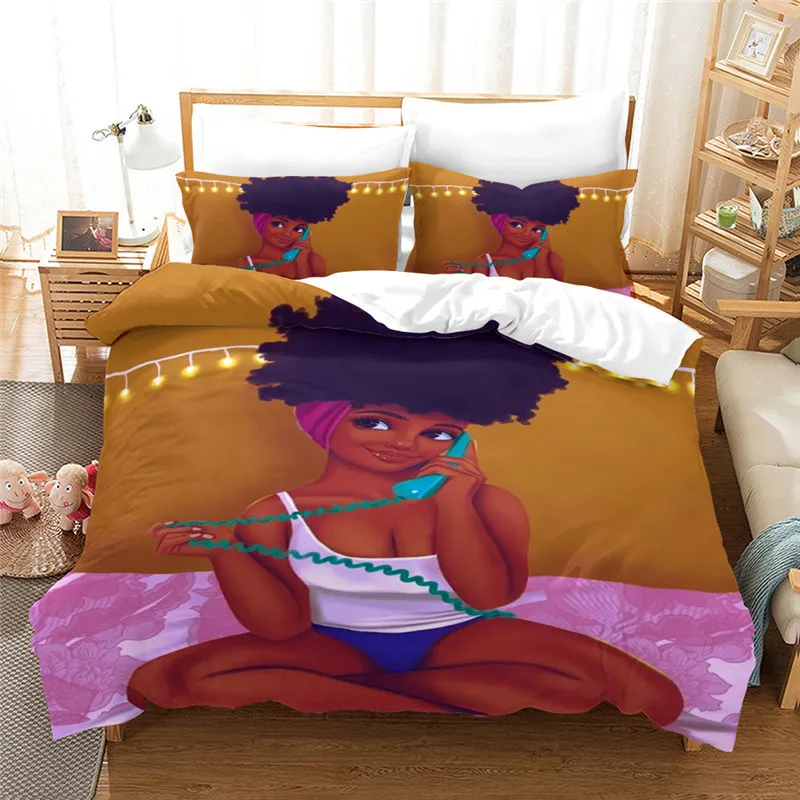 3D Afrikalı Kız Baskı Nevresim Yastık Kılıflar Ile Lüks Yatak Seti Yorgan Set Yatak Seti Twin Tam Kraliçe Kral Boyutu 201210
