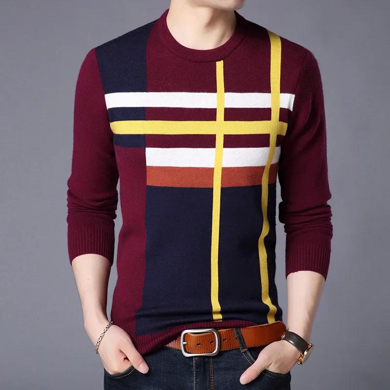 Modemärke tröja för män pullover o-hals smala fit jumpers stickad ull vinter koreansk stil casual mens kläder 201221