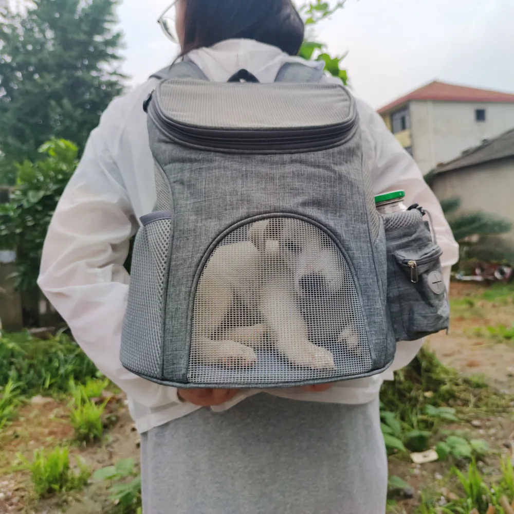 Sac à chien en maille portable sac à dos respirant grande capacité chat transportant un animal de compagnie de voyage en plein air LJ201201