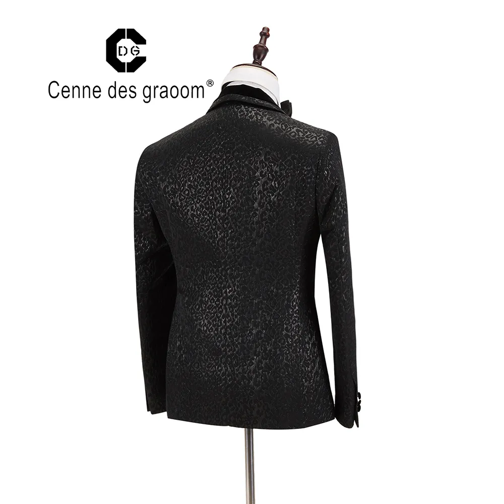 Cenne Des Graoom New Men Suit Costume Tuxedo Due pezzi Design elegante Risvolto in velluto la festa nuziale Sposo Cantante DG-Black 201106