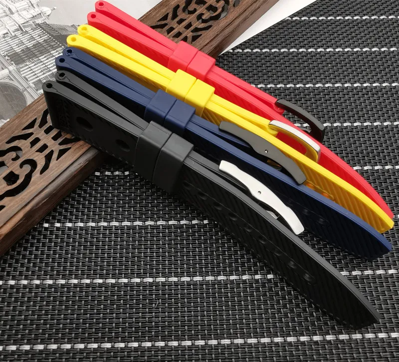 Rubber Watch band 22mm 24mm Black Blue Red Yellow Watchband Bracelet For fit Brei-tling strap