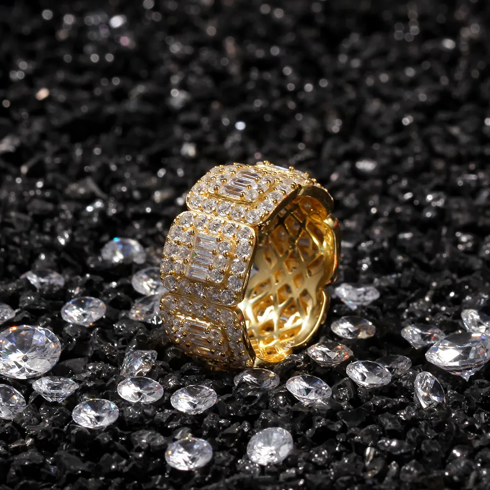 UWIN 8 мм / 10 мм багета кластерное кольцо полномодают Bling Cubic Zirconia мужские женские Hiphop кольца мода серебряный цвет ювелирные изделия Y1124
