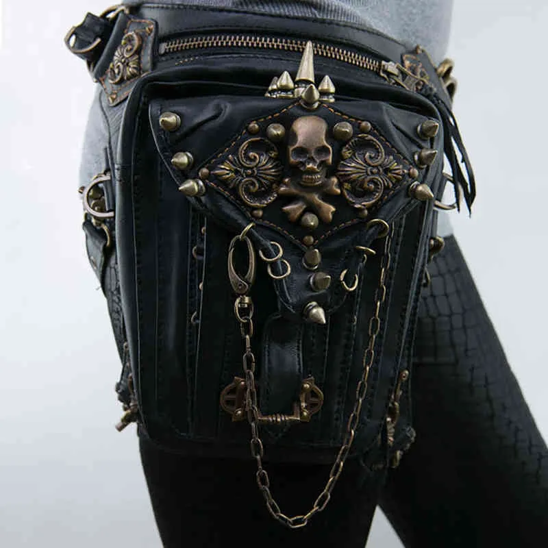 Schoudertassen Punk Dames Taille Packs voor Mannen Vintage Steampunk Crossbody Cups Dames Gothic Pack Style Lederen Tas Hoge Kwaliteit 220119