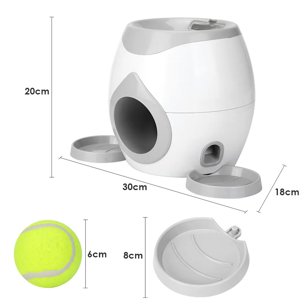 Automatique pour animaux de compagnie Interactive Fetch Tennis Ball Lanceur Dog Training Toys Throwing Ball Machine Pet Food Emission Demission LJ2012441