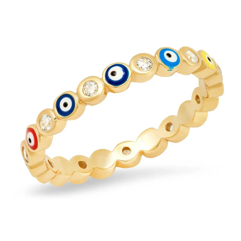 Bohemian Rainbow Evil Eye Rhinestone wypełnione złote pierścionki dla kobiet vintage damskie midi kunle palce pierścień złoto pierścionki biżuterii