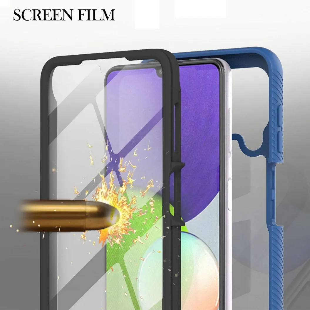 VOLLEDIGE COVER Beschermende gevallen met PET-scherm Film voor Samsung Galaxy A22 A72 A52 A32 A02S A03S A12 A42 A21S A31 A51 A71 Achterkant