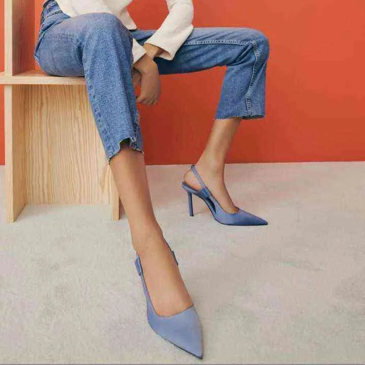 Chaussures habillées LMCAVASUN printemps bleu bout pointu femmes chaussures habillées mince talon haut bureau dame chaussures 220315