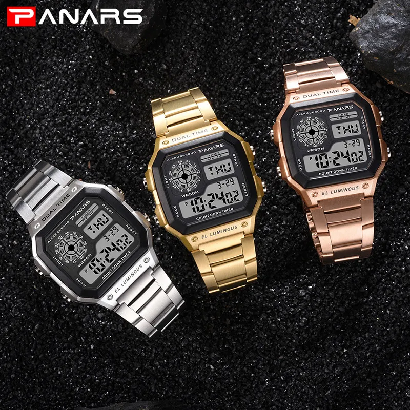 PANARS hommes d'affaires montres étanche G montre THOCK en acier inoxydable montre-bracelet numérique horloge Relogio Masculino Erkek Kol Saati 20210n