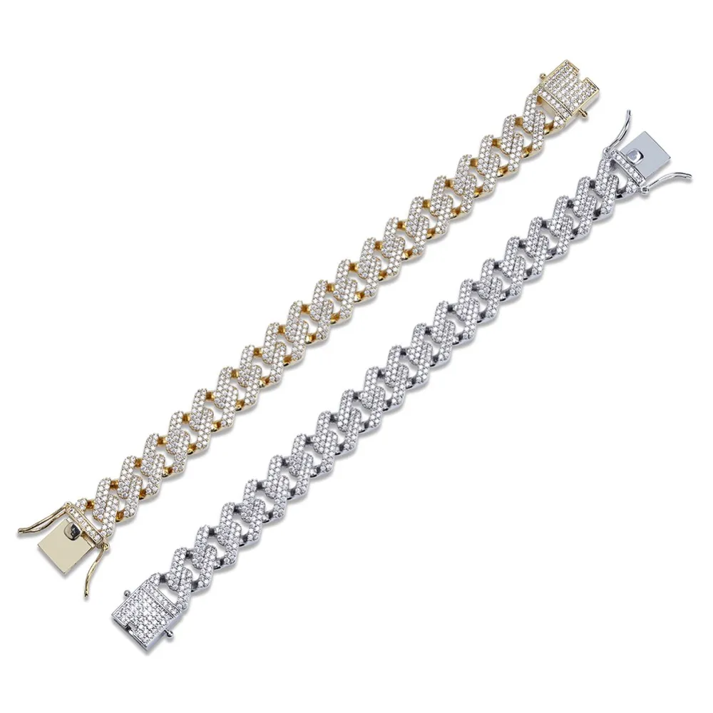 14mm 7 8 9 10inches Cuban Link Chain Bracelet Micro Pave Cubic Zircon Iced Out HipHop Jewelry For Male305h