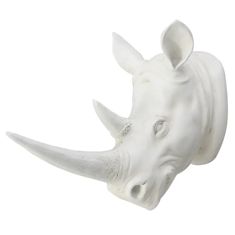 KiWarm żywica egzotyczna nosorożca głowa ornament białe zwierzęce posągi rzemieślnicze do domu El Wall Hanging Dekoracja Dekoracja T200331281c