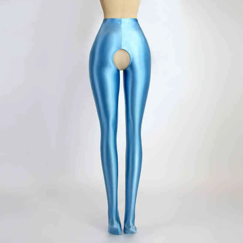 Legging sem costuras sexy calça aberta entrepernas cetim óleo brilhante opaco meia-calça brilhante brilhante alta plus size calças treino H1221208L