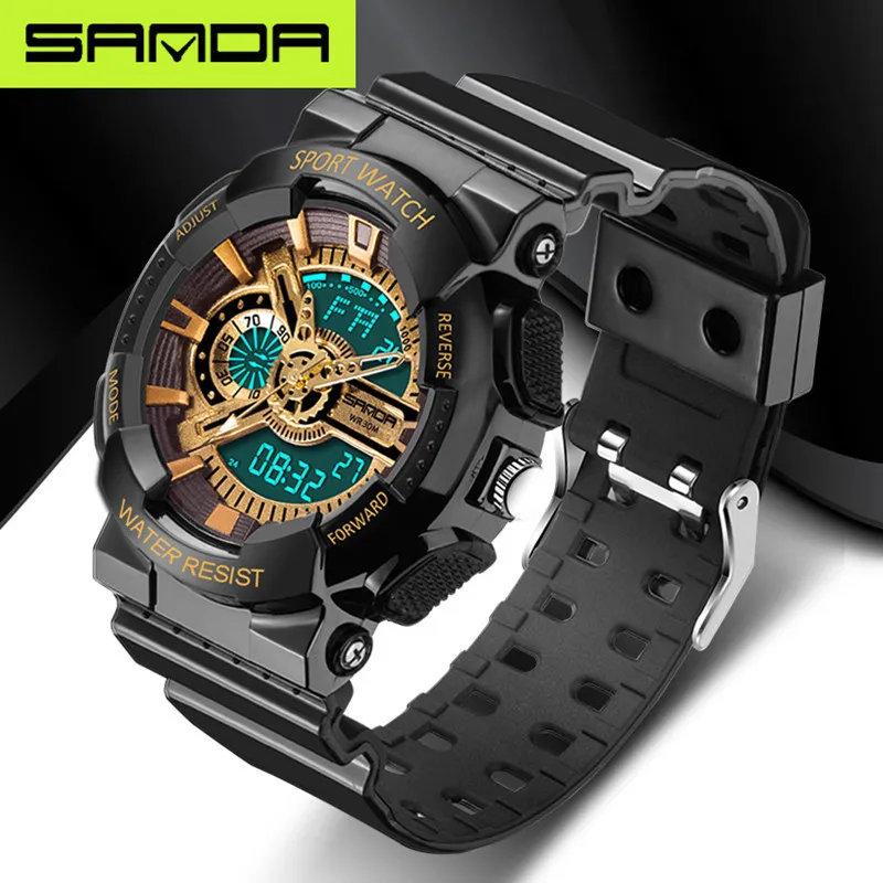 Nieuw merk SANDA mode horloge heren LED digitaal horloge G outdoor multifunctionele waterdichte militaire sporthorloge relojes hombr3307