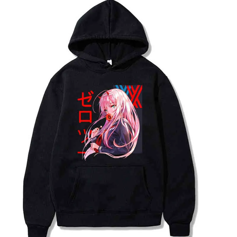 Harajuku Draling in the Fanxx Felpe unisex Anime giapponese Zero Two Felpa con cappuccio da uomo stampata Streetwear Felpe casual H1227