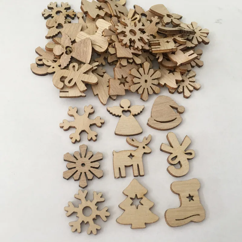 50 Stück Weihnachtsbaum Stern Schneeflocke Formen Holz Scrapbooking Handwerk für Verzierungen handgemachte Diy Handwerk Dekor Y201020