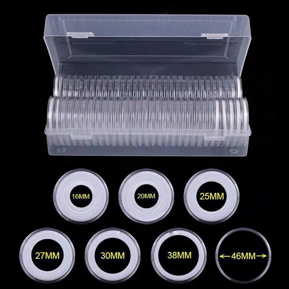 40 Coin -Kapseln 46 mm mit 40 Foamdichtung und 1 Plastiklagerbox für die Münzsammlung für 16 20 25 27 30 38 46 mm Münzen CW C01169336000