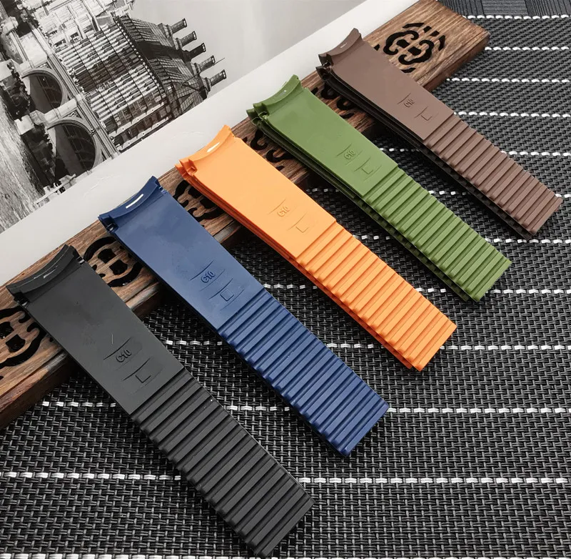 21 mm Schwarz Braun Blau Orange Grün Silikonkautschuk-Uhrenarmband für PP-Armband mit